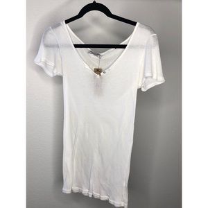 Michael Stars White Ribbed V-Neck T-Shirt